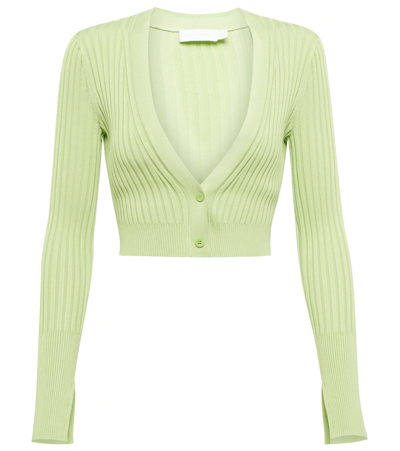 Jonathan Simkhai Kayla Green Cropped Ribbed-knit Cardigan In Pear