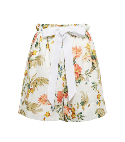 Erdem Maui White Floral-print Linen Shorts