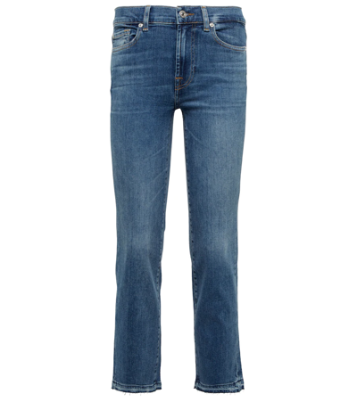 7 For All Mankind The Straight Crop Mid-rise Jeans In Blue