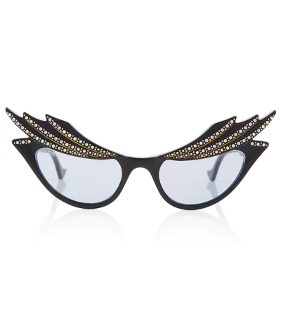 Gucci Embellished Cat-eye Sunglasses In Black-black-violet