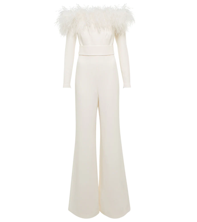 Safiyaa Feather-trimmed Jumpsuit In Ivory On Ivory