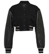 Givenchy Cropped Embroidered Wool-blend Fleece And Leather Bomber Jacket In Black/white