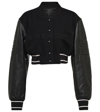 Givenchy Wool And Leather Jacket With Embossed Logo In Black