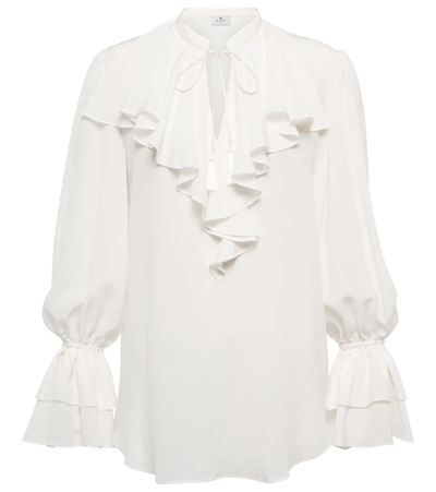 Etro Ruffled Silk Blouse In Bianco