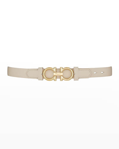 Ferragamo Gancini-buckle Leather Rolo Belt In Bone