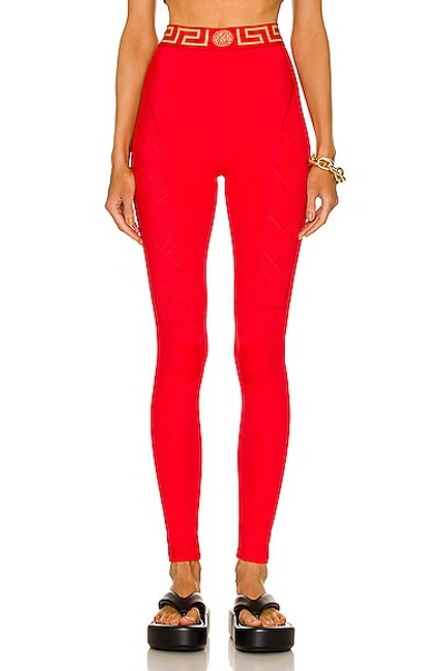 Versace Leggings With Baroque Logo And Medusa In Red