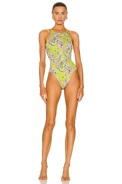 Emilio Pucci Halter One Piece Swimsuit In Lime Green