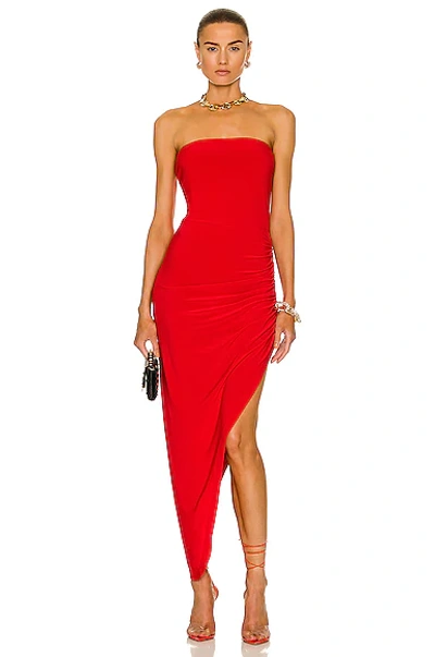 Norma Kamali Strapless Side Drape Gown In Tango