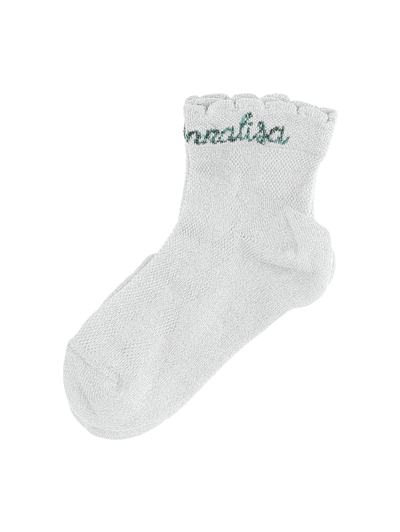 Monnalisa Kids'   Logo Lurex Socks In Silver + Green