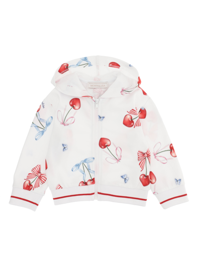 Monnalisa Babies'   Cherry Zip-up Sweatshirt In White + Red