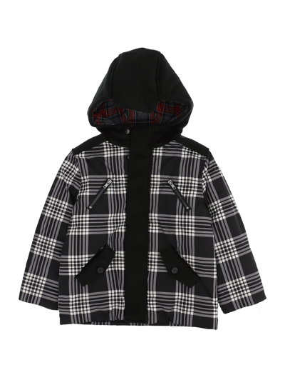Monnalisa Kids'   Checked Technical Fabric Jacket In Black + Cream