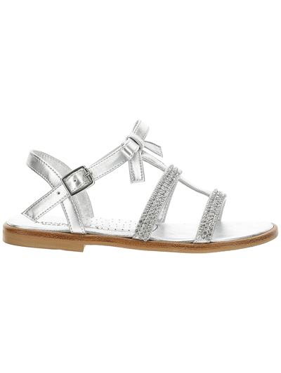Monnalisa Laminated Sandals With Bows In Silver