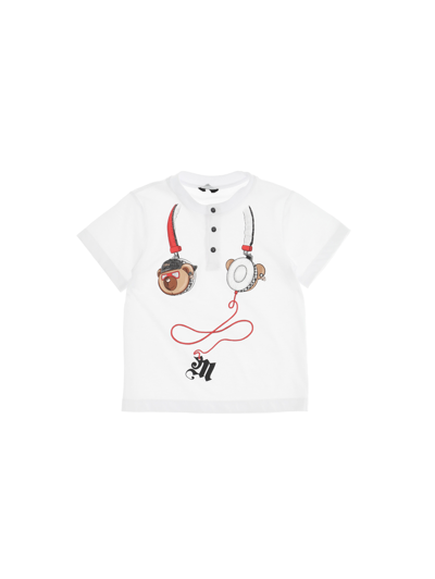 Monnalisa Headphone Print Jersey T-shirt In White
