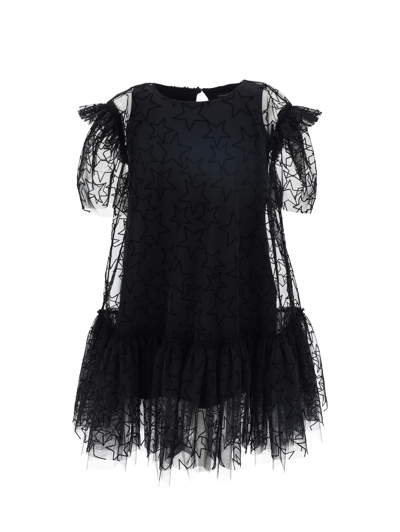 Monnalisa Double Tulle Dress With Star Print In Black