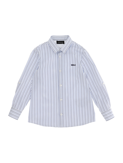 Monnalisa Reversible Poplin Shirt In White + Steel Blue