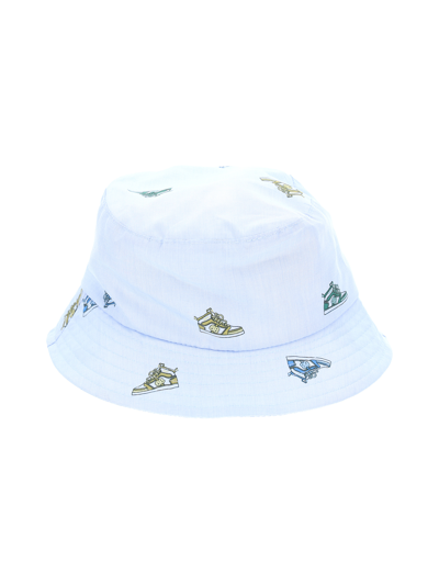 Monnalisa Kids'   Fisherman Hat With Sneakers Print In Cream + Light Blue