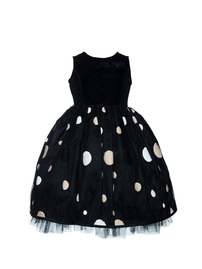 Monnalisa Two-tone Damask Dress In Black + Ecrù