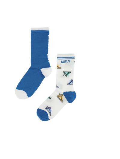 Monnalisa Lisle Thread Socks Set In White + Blue