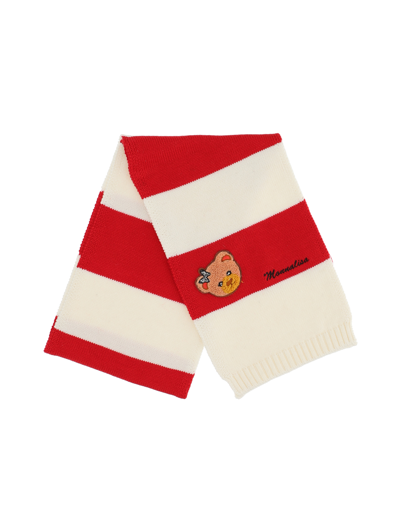 Monnalisa Babies'   Teddy Bear Knitted Scarf In Cream + Ruby Red