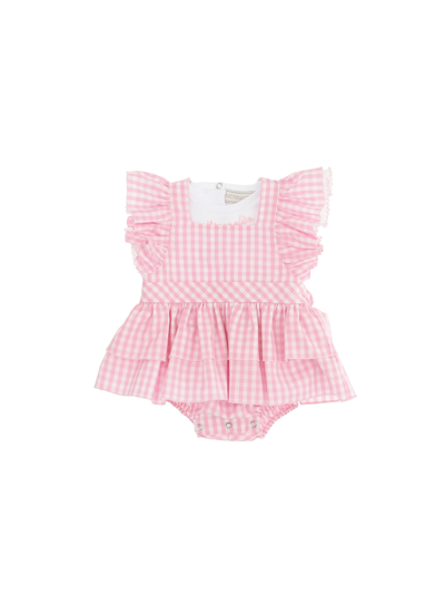 Monnalisa Babies'   Two-piece Newborn Set With Body And Dungarees In White + Fuchsia