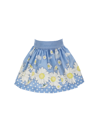 Monnalisa Light Blue Skirt With Floreal Print In Light Blue