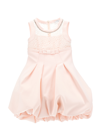 Monnalisa Macramé Princess Dress In Pink + Cream