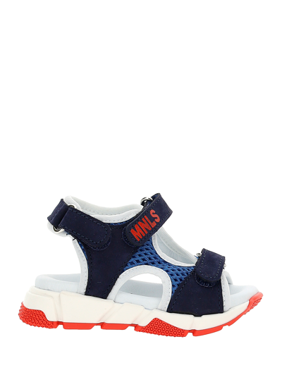 Monnalisa Nubuck And Mesh Sandals In Blue + Bluette
