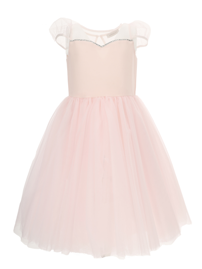 Monnalisa Kids'   Crepe Dress With Sweetheart Neckline In Pink