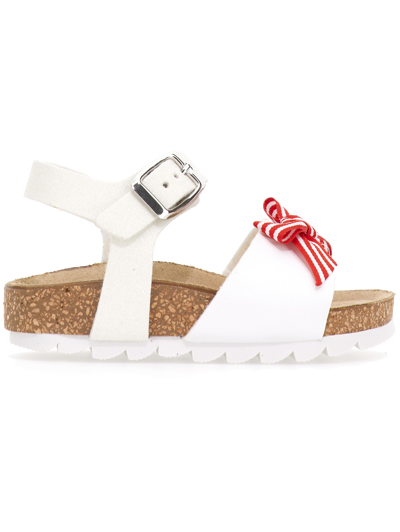 Monnalisa Bows And Cork Sandals In White + Red
