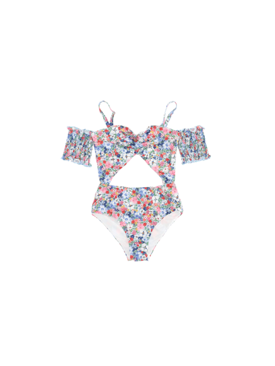 Monnalisa Floral Print One-piece Swimsuit In Multicolor
