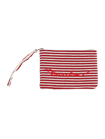 Monnalisa Micro Striped Straw Clutch In White + Red