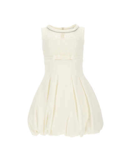 Monnalisa Macramé Princess Dress In Cream + Cream