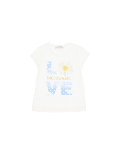 Monnalisa Kids'   Love Print Jersey T-shirt In Cream + Light Blue