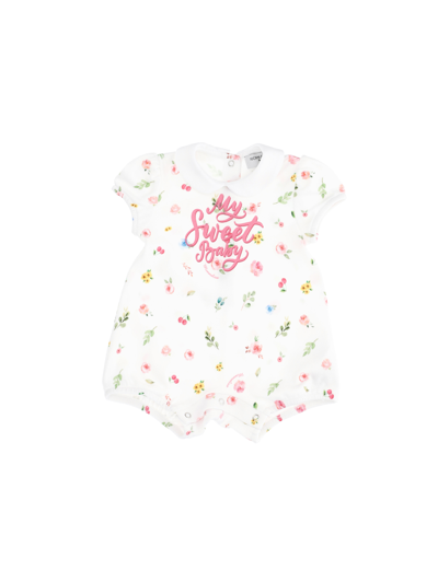 Monnalisa Babies'   Jersey Romper With Flowers And Cherries In White
