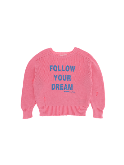 Monnalisa Kids'   Cotton Follow Your Dream Embroidered Jumper In Bright Peach Pink