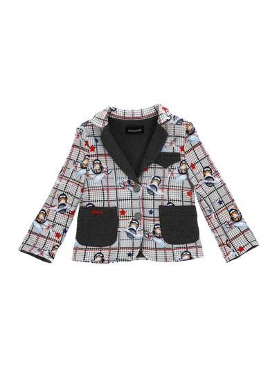 Monnalisa Kids'   Punto Milano Check Jacket With Aviators In Grey + Blue