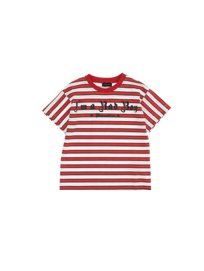 Monnalisa Striped Jersey T-shirt In White + Red
