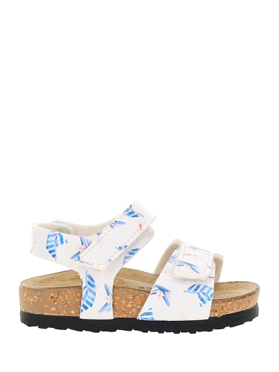 Monnalisa Baby Coated Fabric Sandals In White + Blue