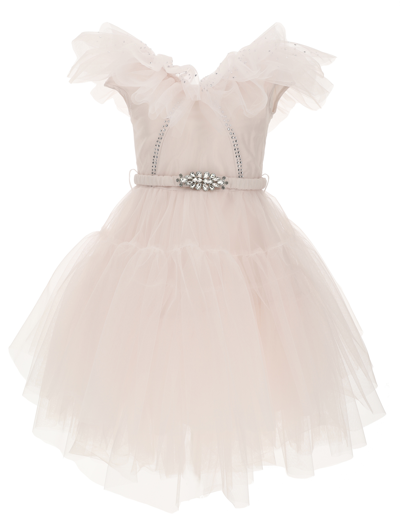 Monnalisa Butterfly Tulle Dress In Ice Rose