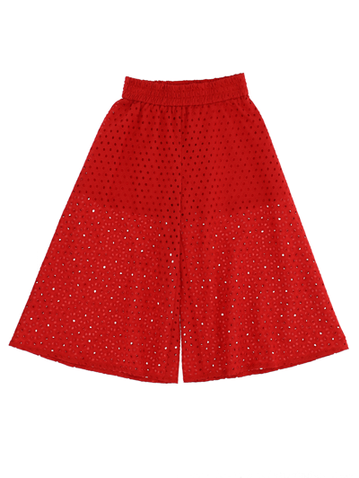Monnalisa Broderie Anglaise Lace Trousers In Red