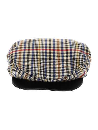 Monnalisa Kids'   Hat With Coated Fabric Peak In Beige + Blue