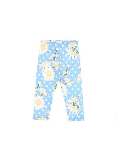 Monnalisa Floral-print Cotton Leggings In Light Blue