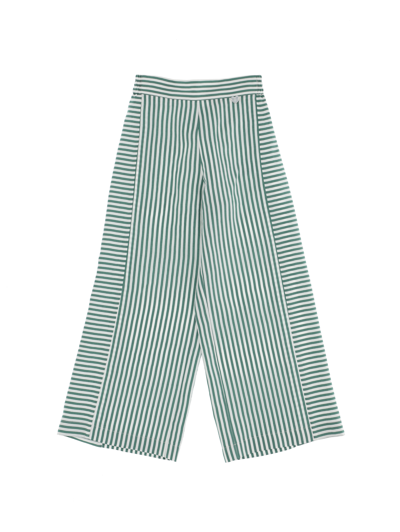 Monnalisa Striped Viscose Palazzo Trousers In Bianco + Verde Salvia