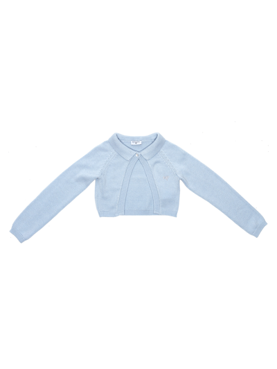 Monnalisa Kids'   Ribbed Knitwear Cardigan In Light Blue