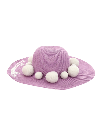 Monnalisa Straw Hat With Logo In Wisteria