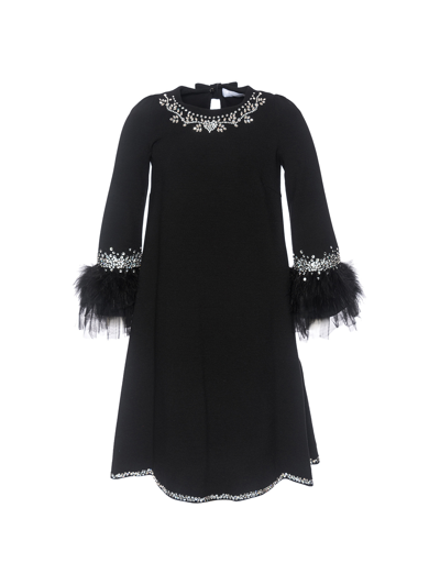 Monnalisa Kids'   Crêpe Trapeze Dress In Black