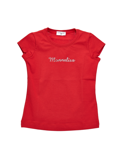 Monnalisa Kids'   Cotton T-shirt With Rhinestones In Red