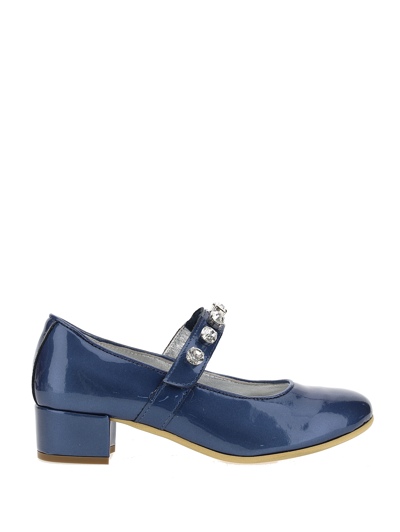Monnalisa Pearly Patent Leather Ballet Flats In Blu Prussia