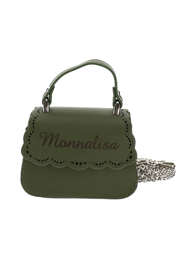 Monnalisa Broderie Anglaise Leather Handbag In Army Green