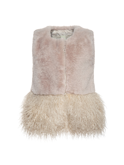 Monnalisa Kids'   Plush Vest With Mongolian In Ecru